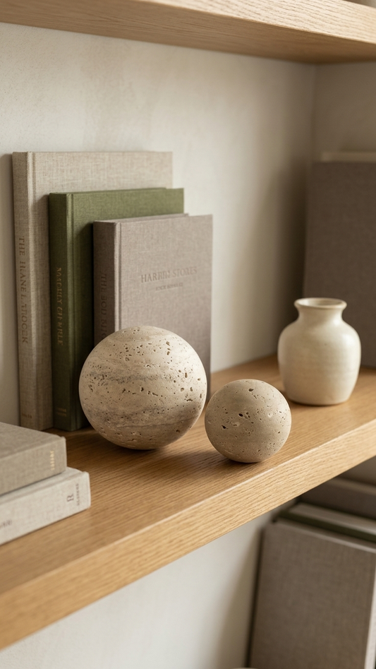 Book Shelf Decor Round Travertine Stone Orbs
