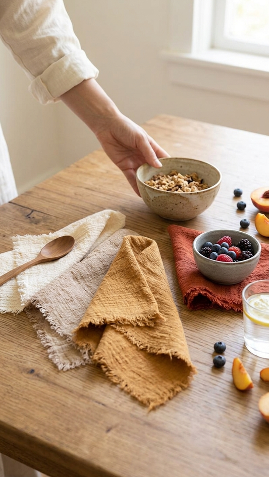 Organic Breakfast Time Rustic Cotton Napkins Gauze Cloth Style Table Decor
