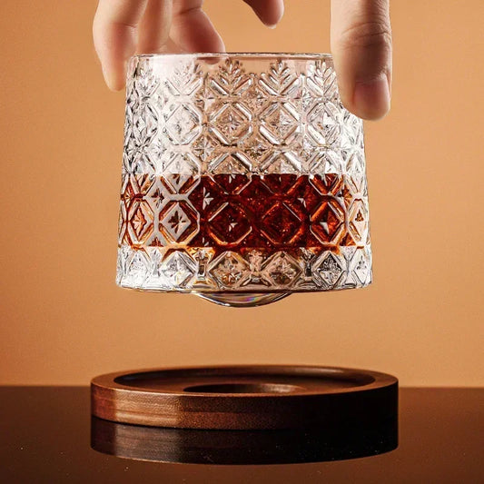 Rotating Style Glass Whiskey Tumbler Drinking Cup With Spinning Design To Aerate Drinks