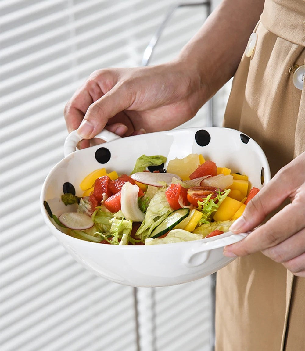 Perfectly Imperfect Shape Bowl With Handles Ceramic Salad Bowl In Modern Farmhouse Style Irregular Shape