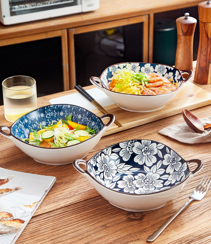 Blue And White Serveware Ceramic Bowls On Farmhouse Tablescape Perfectly Imperfect Shape Mediterranean Style Dishes