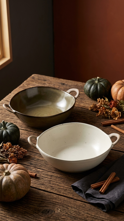 Farmhouse Villa Style Irregular Shaped Ceramic Bowls With Handles