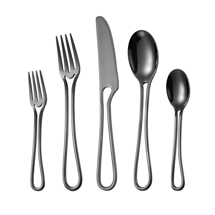 Minimalist Cut Out Handle Stainless Steel Black Flatware 5 Piece Set