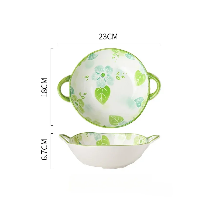 Ceramic Bowl With Handles Irregular Shape Dish Size Measurements Breezy Style Floral Pattern Vera