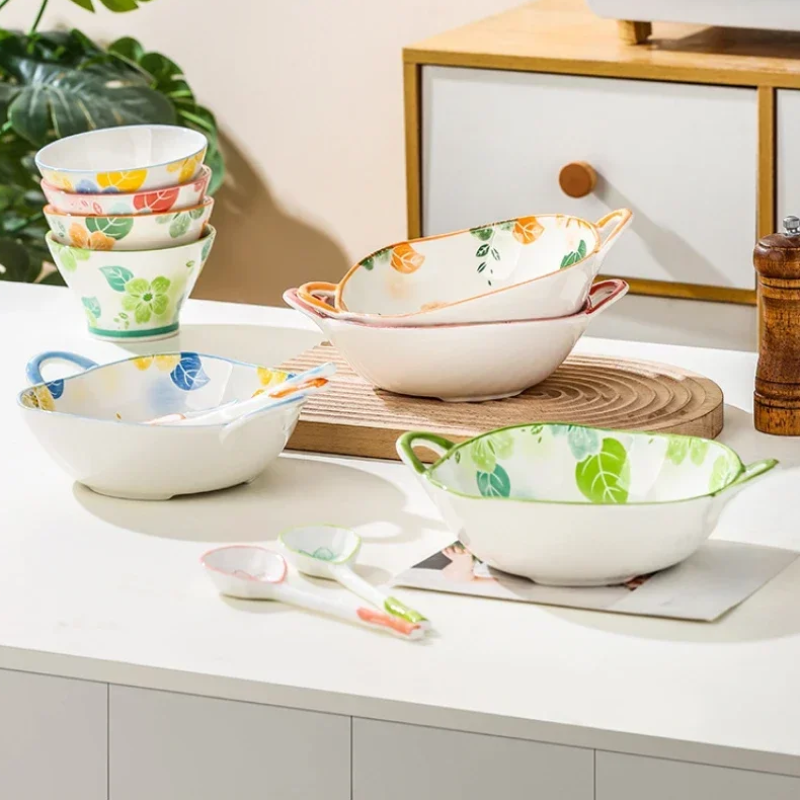 Breezy Style Island Vibes Ceramic Bowls With Handles Perfectly Imperfect Shape Tableware