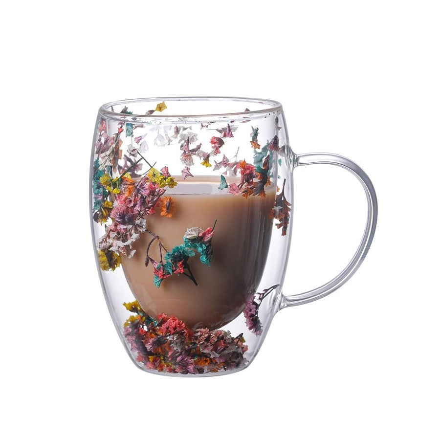 Brilliant Meadow Dried Flowers Double Wall Glass Mug