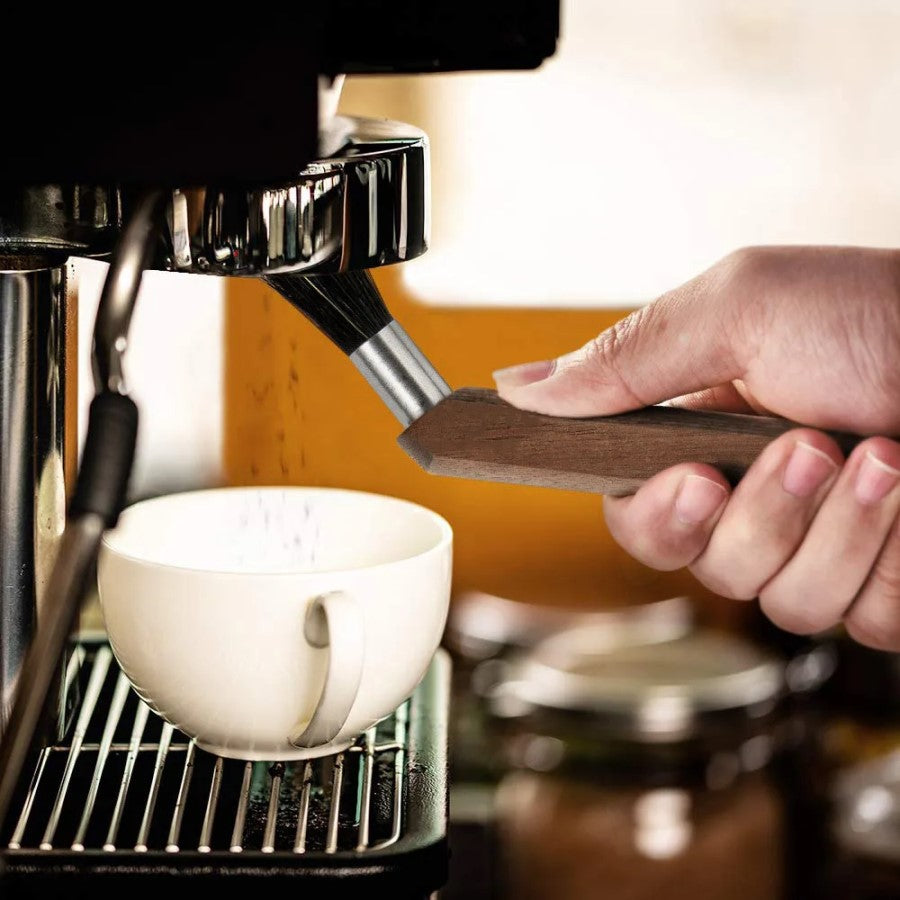 Barista Cleaning Espresso Machine With Angled Handle Coffee Cleaning Brush