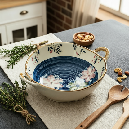 Farmhouse Style Irregular Shaped Ceramic Bowls With Handles