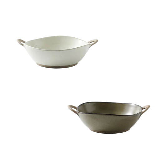 Farmhouse Villa Style Irregular Shaped Ceramic Bowls With Handles