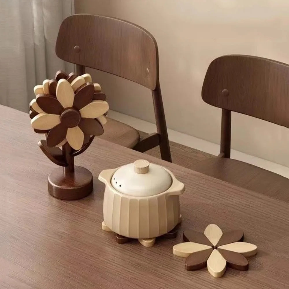 Wood Hot Pad Trivet Flower