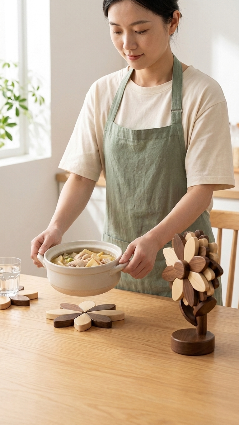 Wood Hot Pad Trivet Flower