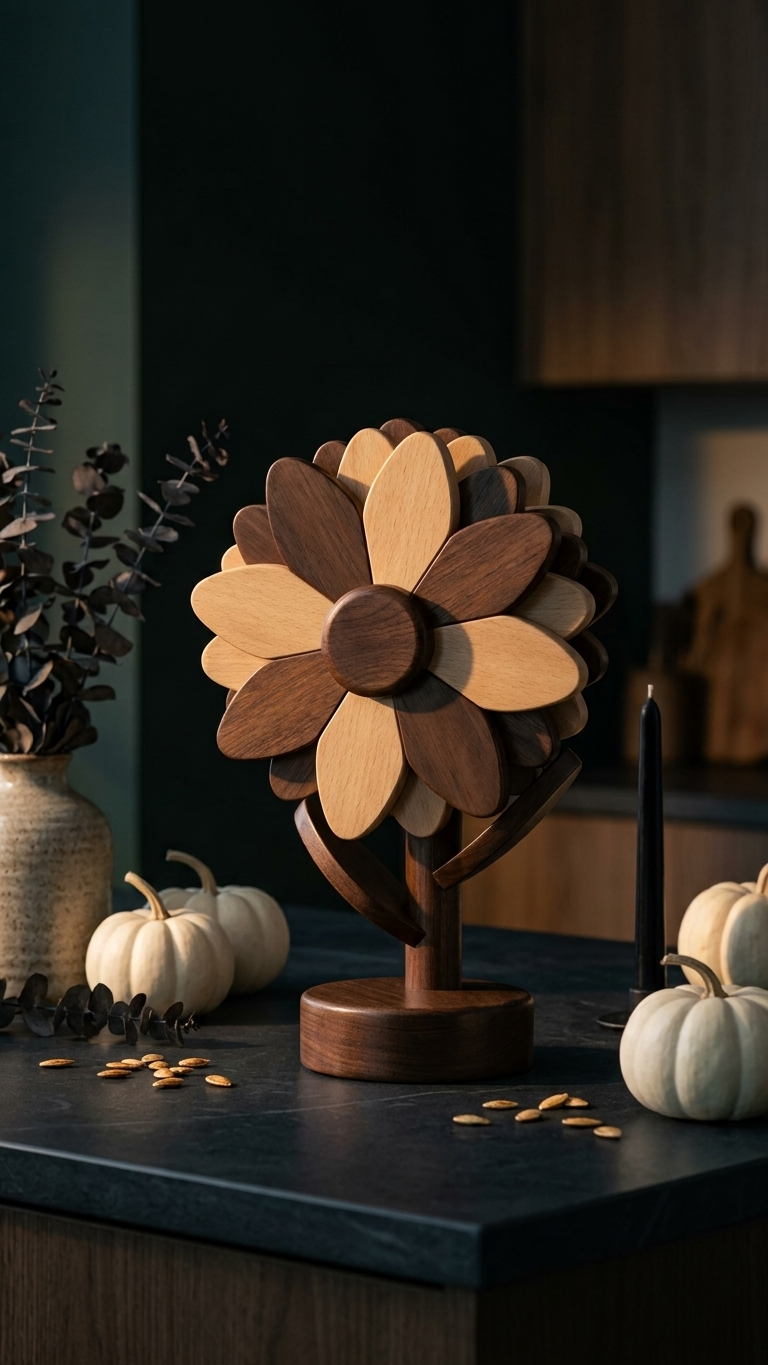 Wood Hot Pad Trivet Flower