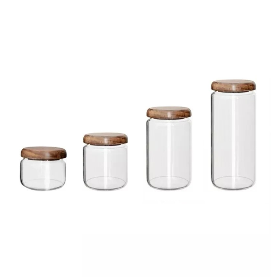 Wilder Collection Acacia Wood & Glass Sealable Food Storage Jars