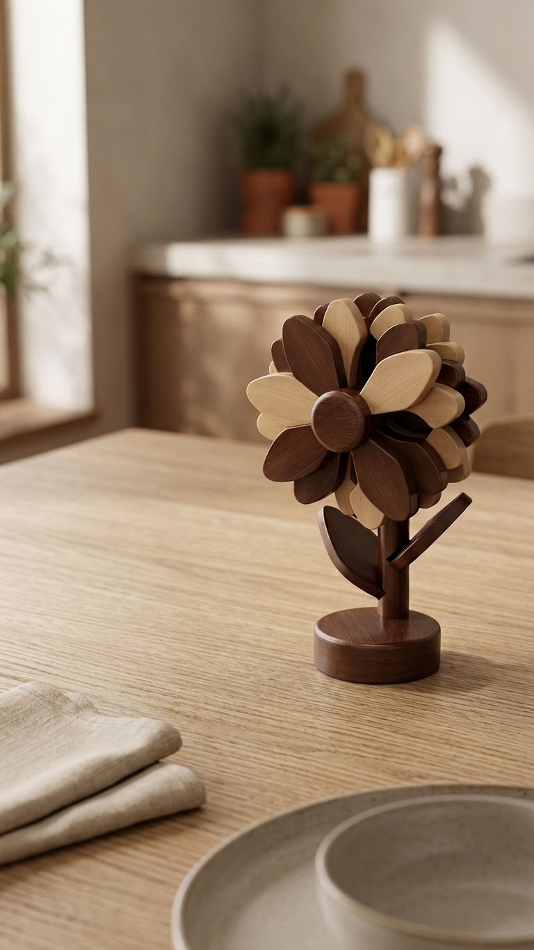 Wood Hot Pad Trivet Flower