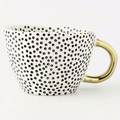 Peppercorn Artistic Style Patterned Irregular Shaped Ceramic Mug With Gold Handle