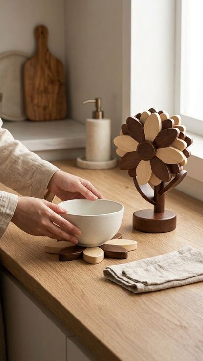Wood Hot Pad Trivet Flower