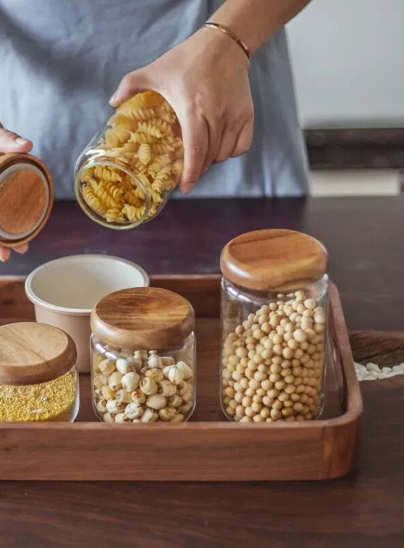 Wilder Collection Food Storage Canisters Glass Jars With Wooden Lids For Dry Pasta Beans Nuts And Other Foods