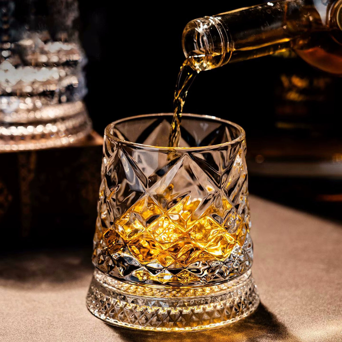 Social Club Style Rotating Whiskey Glass & Coaster