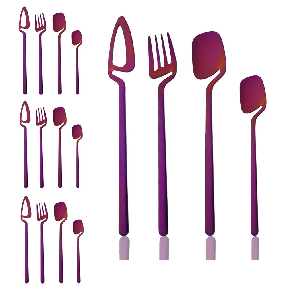 16 Piece Set Surreal Purple Stainless Steel Flatware