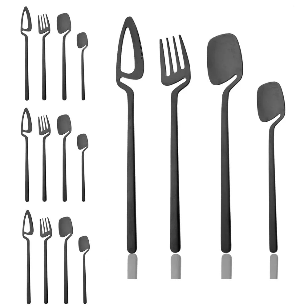 16 Piece Set Surreal Black Stainless Steel Flatware