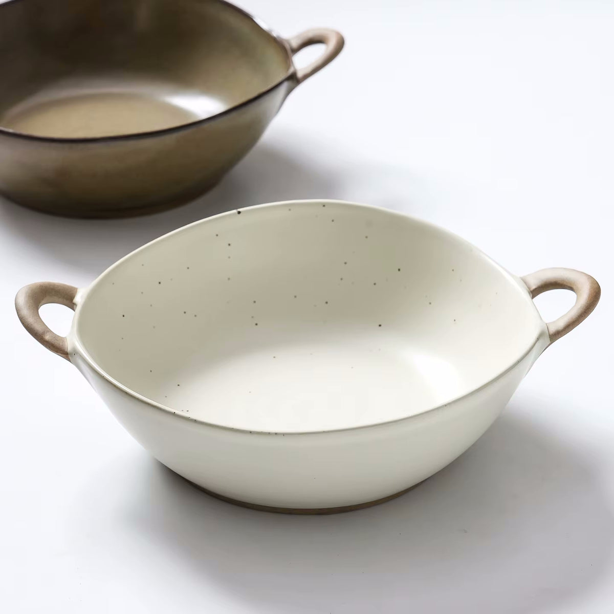Farmhouse Villa Style Irregular Shaped Ceramic Bowls With Handles