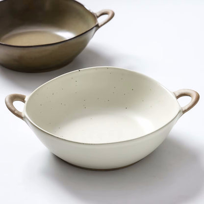 Farmhouse Villa Style Irregular Shaped Ceramic Bowls With Handles