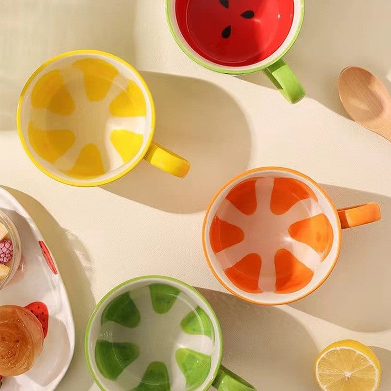 Watermelon Lemon Orange And Lime Ceramic Cups Cute Summer Mugs With Prints Inside And Outside