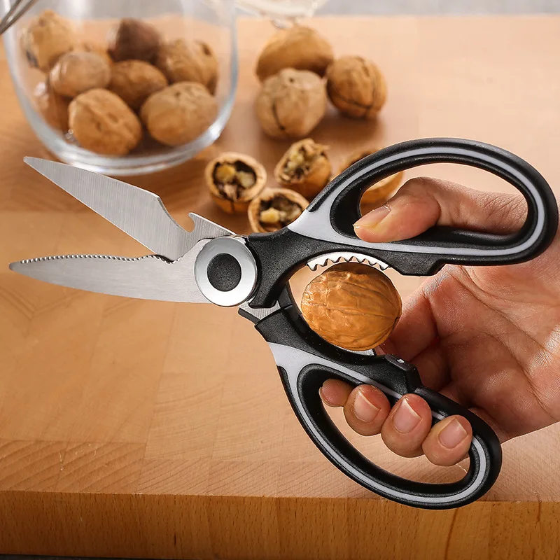 Black And White Scissor Pair With Built In Nut Cracker Scissors