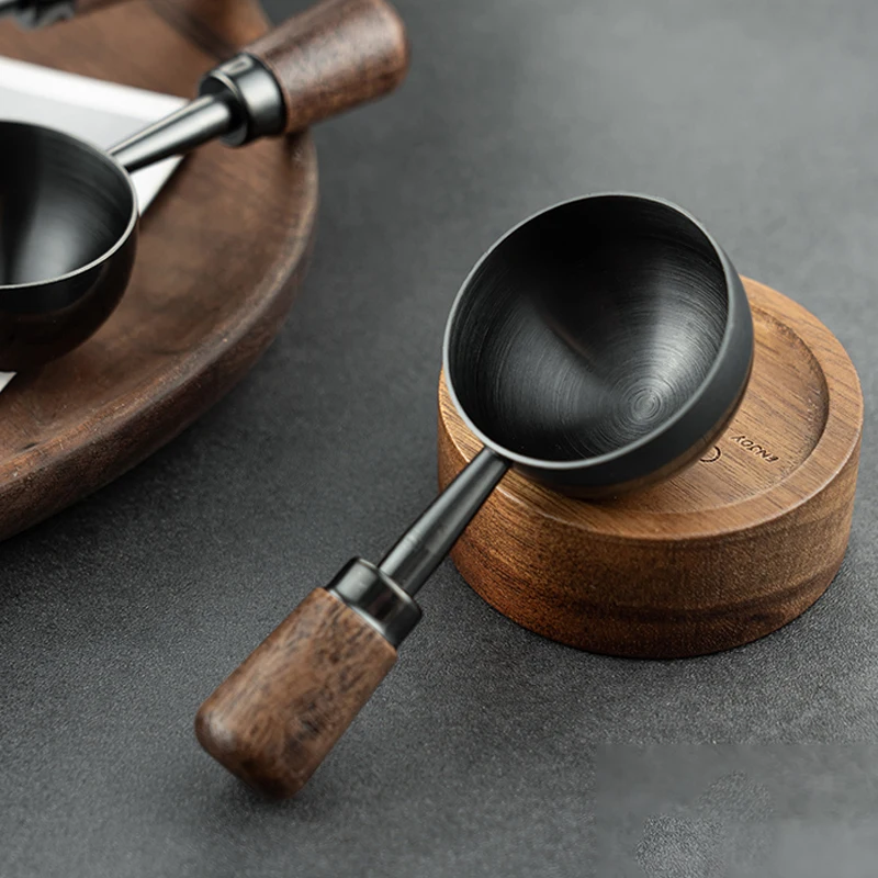 Luxury Barista Walnut Wood And Stainless Steel Short Handle Coffee Scoop