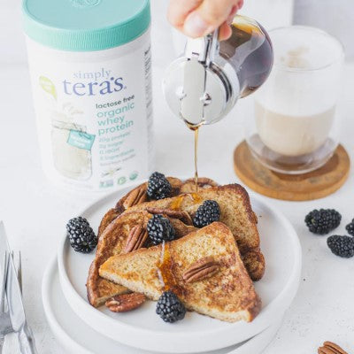 Fresh Blackberry French Toast Recipe Using Simply Teras Whey Lactose Free Bourbon Vanilla Protein Powder