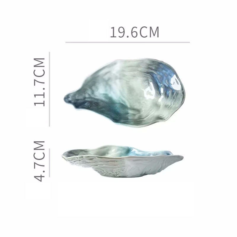 Small Seafoam Lagoon Oyster Shaped Ceramic Dish Seashore Serveware