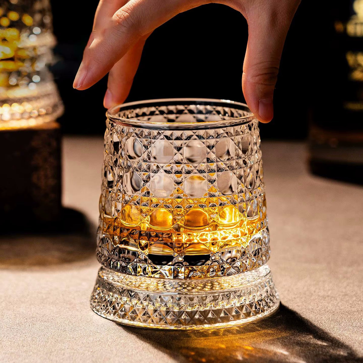 Social Club Style Rotating Whiskey Glass & Coaster