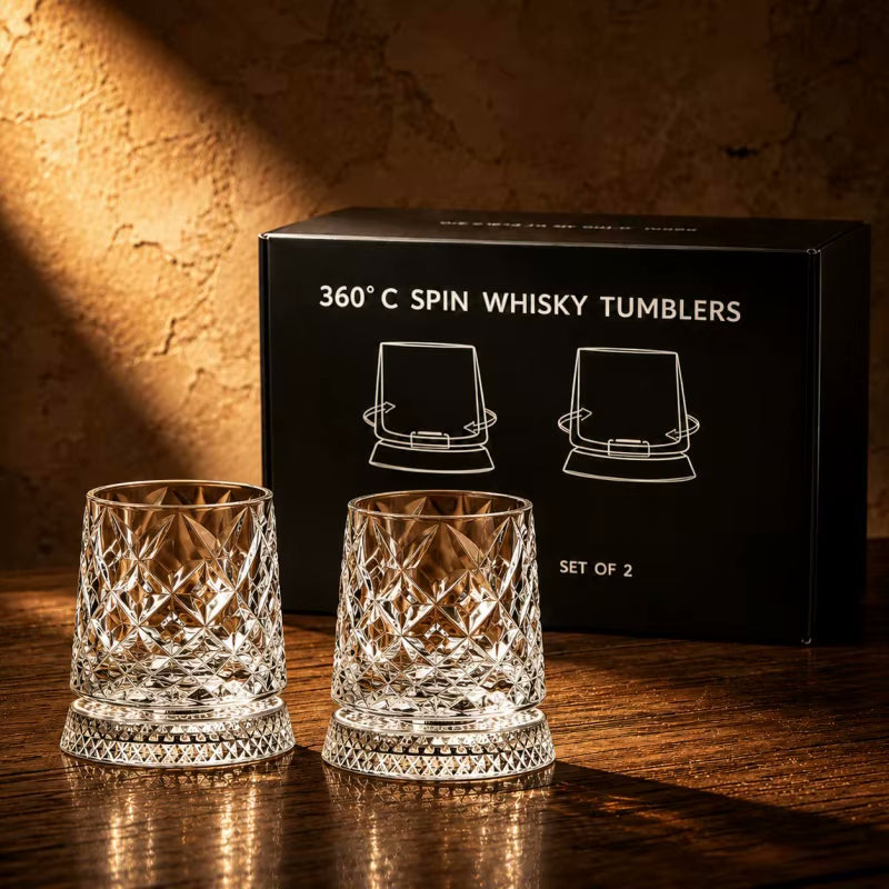 Social Club Style Rotating Whiskey Glass & Coaster