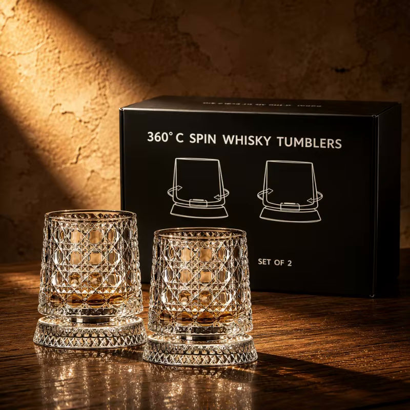 Social Club Style Rotating Whiskey Glass & Coaster