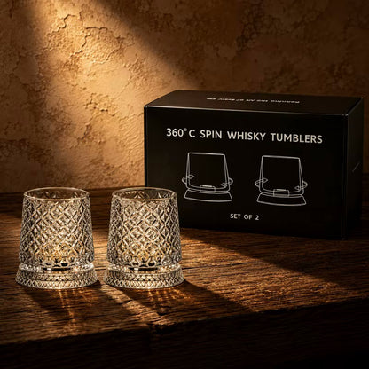 Social Club Style Rotating Whiskey Glass & Coaster