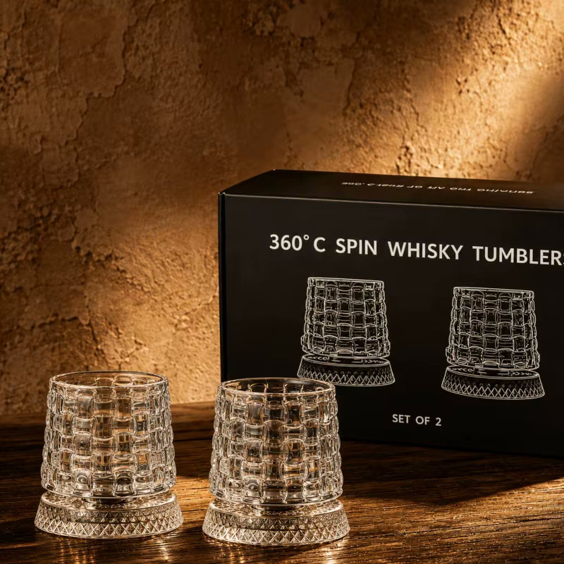 Social Club Style Rotating Whiskey Glass & Coaster