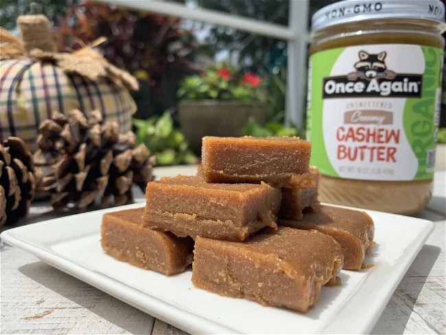 Vegan Pumpkin Fudge Recipe Made With Creamy Once Again Organic Cashew Butter Fall Recipe And Autumn Season Dessert