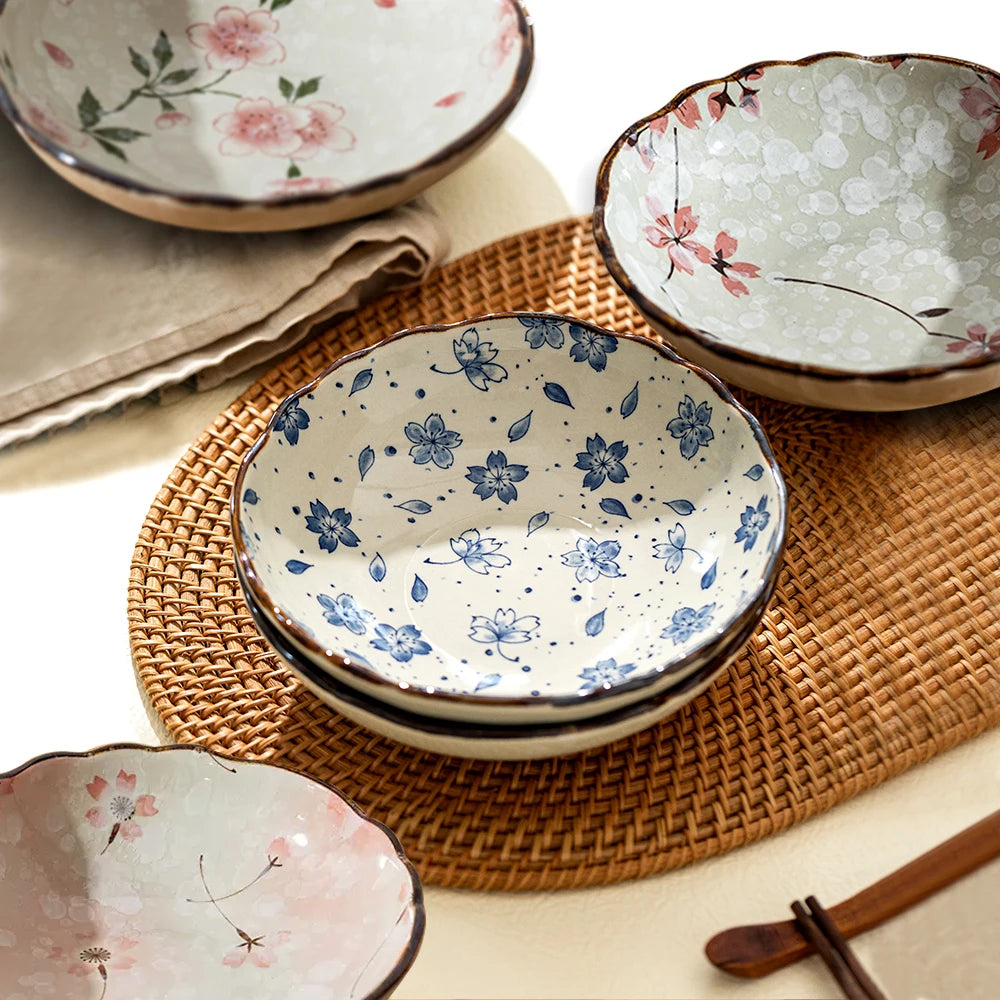 Farmhouse Florals Ceramic Bowls With Flower Patterns Cherry Blossoms Maple Blossoms Vintage Spring And Delicate Summer Patterns