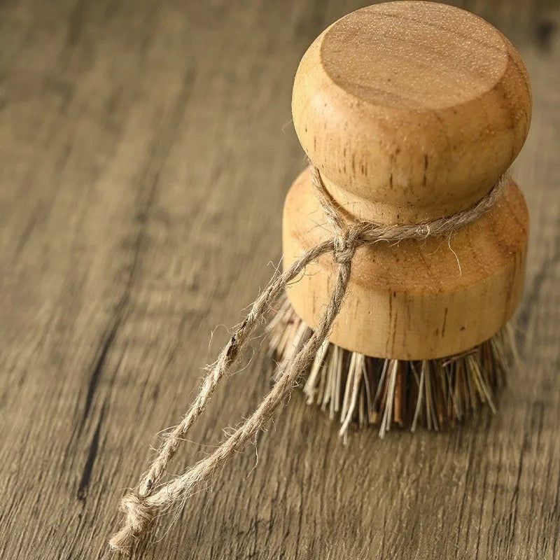 Round Wood Scrub Brush With Natural Sisal And Coconut Bristles