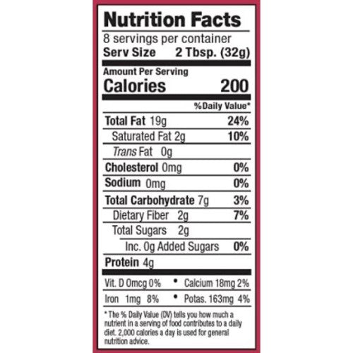 Artisana Organics Raw Pecan Butter With Cashews Nutritional Facts Label