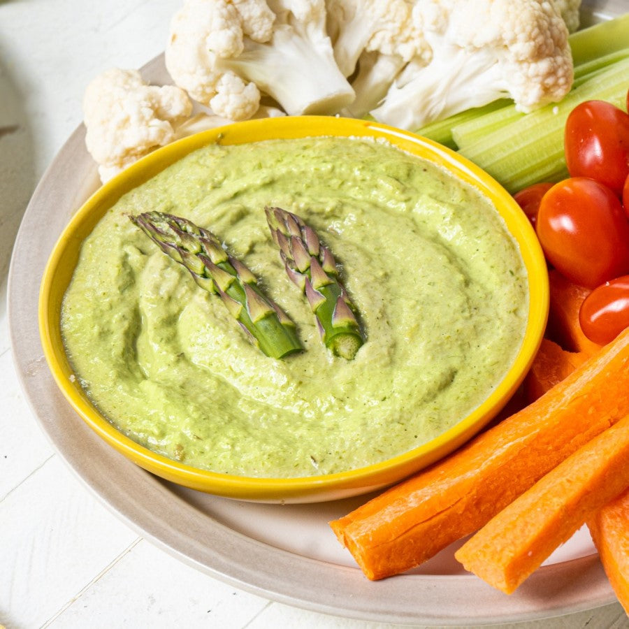 Primal Kitchen Pesto Mayo Avocado Oil Asparagus Dip And Fresh Vegetables