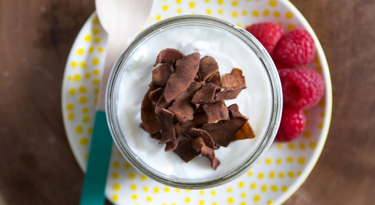 Fresh Raspberries And Yogurt Topped With Chocolate Coconut Chips Bare Recipe