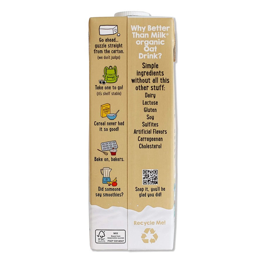 Better Than Milk Unsweetened Organic Oat Drink Is Simple Ingredients No Dairy No Soy Lactose Free Gluten Free No Artificial Flavors No Cholesterol Enjoy On The Go In Cereal Baked Goods Smoothies And More