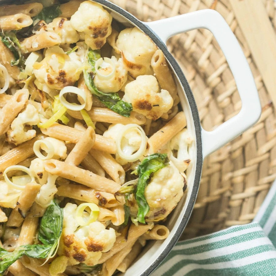 Pot Full Of Chickapea Penne And Cauliflower Dinner