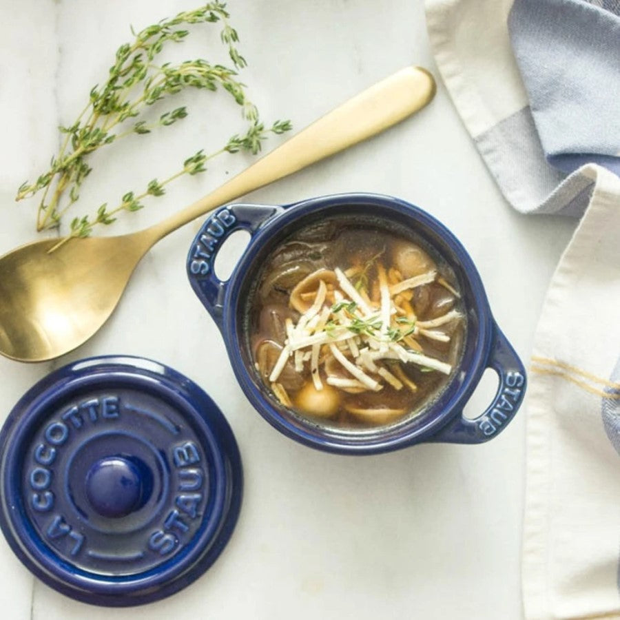 Blue Staube La Cocotte With Homemade Gluten Free Pasta Shell Soup Using Chickpea And Lentil Pasta From Chickapea