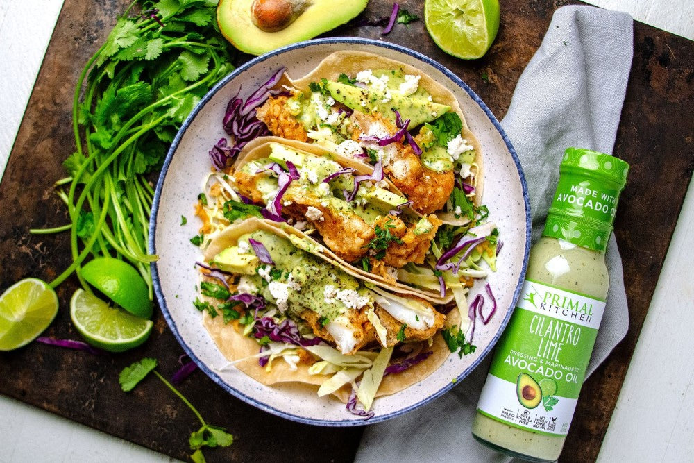 Cilantro Lime Fish Tacos With Primal Kitchen Avocado Oil Cilantro Lime Dressing