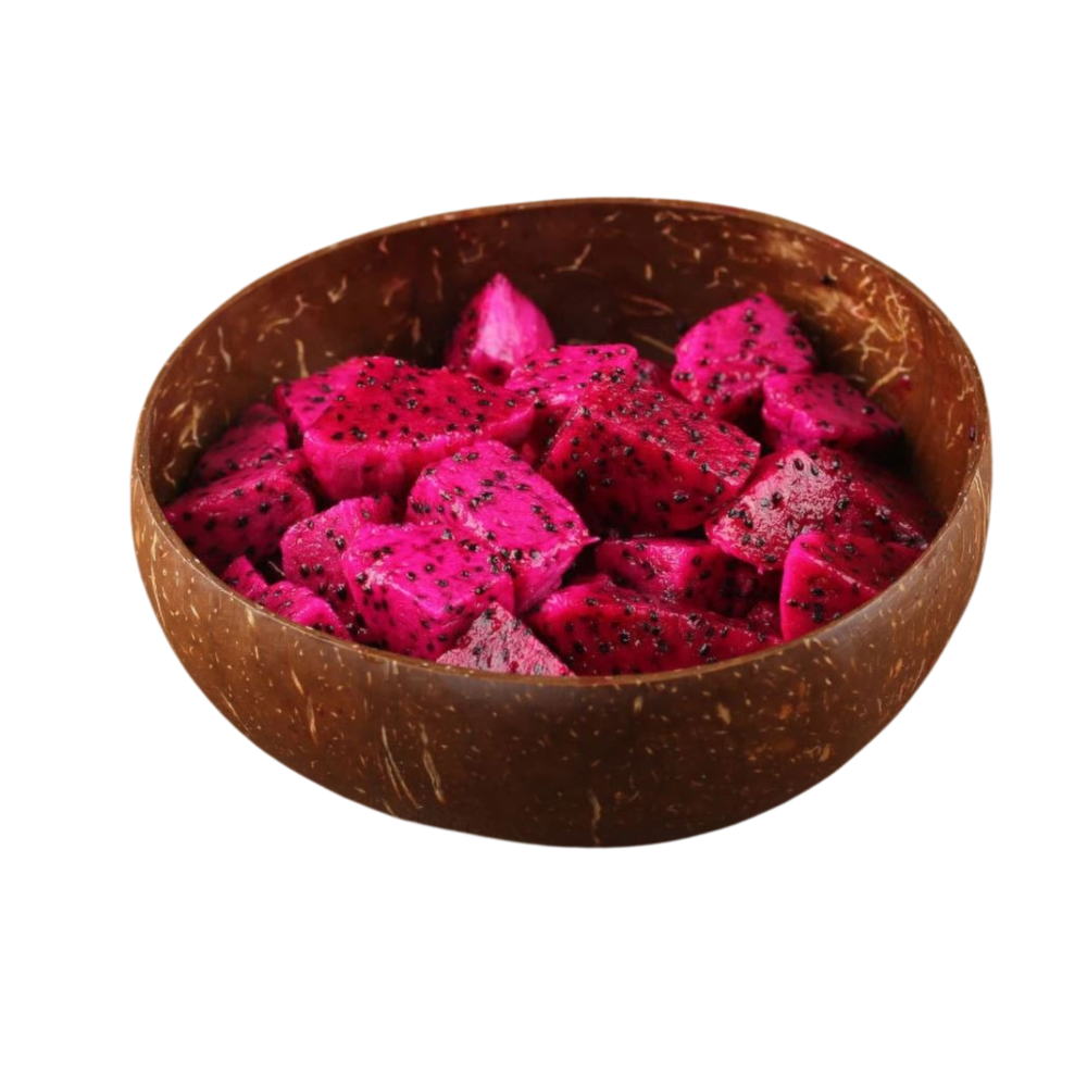 Coconut Shell Bowl Holding Pink Pitaya Dragonfruit