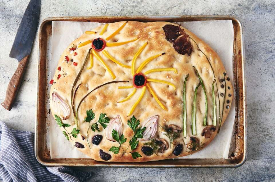 Garden Focaccia Bread Made Using Organic King Arthur Bread Flour And Garden Fresh Vegetables And Herbs