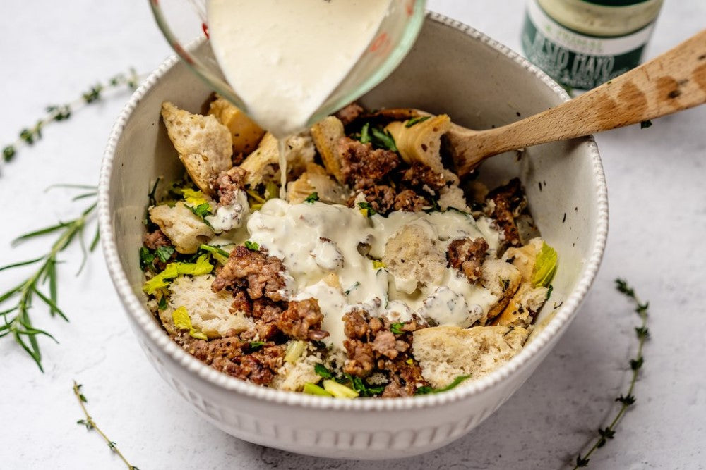 Gluten Free Stuffing With Italian Sausage Primal Kitchen Pesto Mayo Recipe