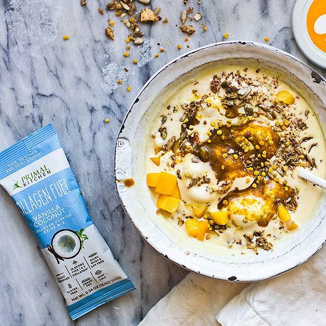 Golden Honey Smoothie Bowl With Primal Kitchen Vanilla Coconut Collagen